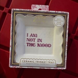 White Ceramic Trinket Tray with Purple Text